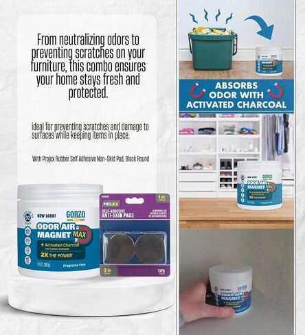 2x Gonzo Natural Magic Fresh Scent Odor Air Magnet 14 oz Gel Bundle with Anti-Skid Pads – Odor Absorber for Rooms, Closets, and Strong Household Odors – Gift Set (3 Items) in Kuwait