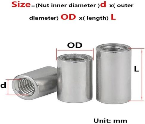M12x20x25(1pcs) 304 Stainless Steel Round Joint Nut Long Connector in Kuwait