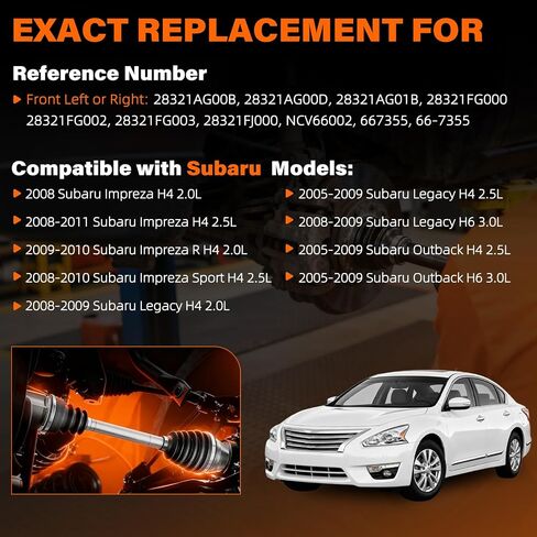 66-7355 CV Axle Shaft Assembly Compatible with Subaru Impreza Legacy Outback 2005-2015, Replaces OEM# 28321AG00B & 667355, Front Left or Right Fits H4 2.5L 2.0L H6 3.0L Models in Saudi Arabia