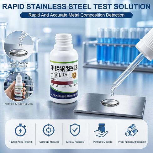 2Pcs Stainless Steel Test Liquid, Test If Tableware is 304 Stainless Steel, 15ml Rapid Tableware with Analysis Solution, Suitable for All Kinds of Stainless Steel Tableware and Kitchenware in Kuwait