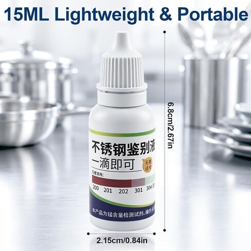 2Pcs Stainless Steel Test Liquid, Test If Tableware is 304 Stainless Steel, 15ml Rapid Tableware with Analysis Solution, Suitable for All Kinds of Stainless Steel Tableware and Kitchenware in Kuwait