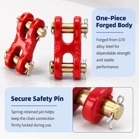 2 Pack 1/4-5/16 Inch Chain Repair Links for 8# Chain, G70 Twin Clevis Link with 4630 LBS Working Load Limit, Double Clevis Link for Trucks, Trailers, Warehouses, Seaports (Red, 5/16 Inch) in Kuwait