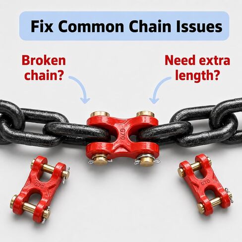 2 Pack 1/4-5/16 Inch Chain Repair Links for 8# Chain, G70 Twin Clevis Link with 4630 LBS Working Load Limit, Double Clevis Link for Trucks, Trailers, Warehouses, Seaports (Red, 5/16 Inch) in Kuwait