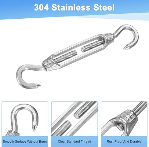 M METERXITY 2-Pack Turnbuckle Hook and Hook, M4 Stainless Steel Heavy Turnbuckles Wire Rope Tension for Cables Wire/Shade Sail Hardware/Garden Trellis, Adjustable Tension in Kuwait