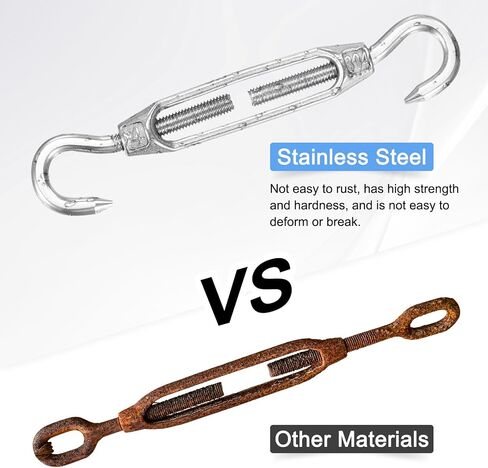 M METERXITY 2-Pack Turnbuckle Hook and Hook, M4 Stainless Steel Heavy Turnbuckles Wire Rope Tension for Cables Wire/Shade Sail Hardware/Garden Trellis, Adjustable Tension in Kuwait
