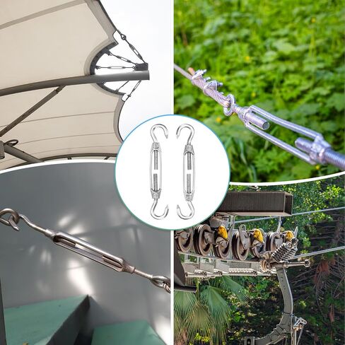 M METERXITY 2-Pack Turnbuckle Hook and Hook, M4 Stainless Steel Heavy Turnbuckles Wire Rope Tension for Cables Wire/Shade Sail Hardware/Garden Trellis, Adjustable Tension in Kuwait