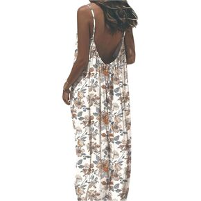 Womens Summer Backless Sleeveless Dresses Summer Boho Floral Strap Flowy House Dress Long Sundress for Daily Wear in Kuwait