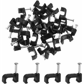 HARFINGTON 60pcs Cable Clips with Nail 12mm ID Squarer Single Half Clamp J-Hook with Nail Cord Clips for Wires on Wall for Ethernet Tacks Coax Pex Tubing Pipe Support, Black in Kuwait