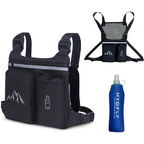 Running Hydration Vest Chest Pack with Soft Flask, Small to Plus-Size Fit | 500ml bite-valve soft flask, breathable mesh back, reflective strips, and zip pockets for outdoor workouts. in Kuwait