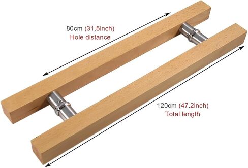 Commercial Grade Solid Separator, H-Shaped Heavy Duty Push Bar, Wood Door, Glass Door, Wood Handle, Exterior Interior Door Handle, Push/Pull, 120cm in Kuwait