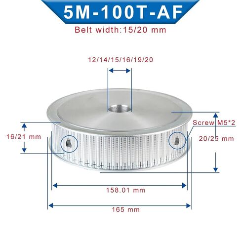 Alloy Pulley 5M-100T Circular Arc Tooth Bore Size 12/-/20mm Belt Width 15/20 1Pcs(20mm,for Belt Width 15 mm) in Kuwait