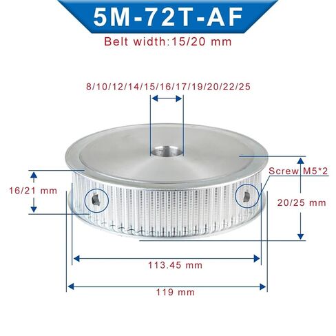 Alloy Pulley 5M-100T Circular Arc Tooth Bore Size 12/-/20mm Belt Width 15/20 1Pcs(20mm,for Belt Width 15 mm) in Kuwait