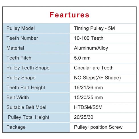 Alloy Pulley 5M-100T Circular Arc Tooth Bore Size 12/-/20mm Belt Width 15/20 1Pcs(20mm,for Belt Width 15 mm) in Kuwait