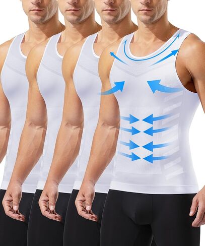 Arjen Kroos Men's Compression Shirt Tummy Control Shapewear Undershirt Sleeveless Quick Dry Workout Tank Tops for Men 4 Pack in Kuwait