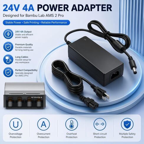 محول طاقة 24 فولت 4 أمبير لنظام المواد الأوتوماتيكي Bambu Lab AMS 2 Pro، شاحن AMS 2 Pro متوافق مع Honor ADS-96HLA-19-1 24096E، سلك إمداد طاقة بديل in Kuwait