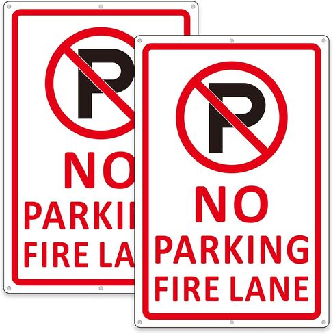 (2 Pack) No Parking - Fire Lane Sign, 12x18 Inches Heavy Duty Aluminum No Parking Fire Lane Signs, Rust-Proof and Weather Resistant - Predrilled Holes for Easy Installation (Red) in Kuwait