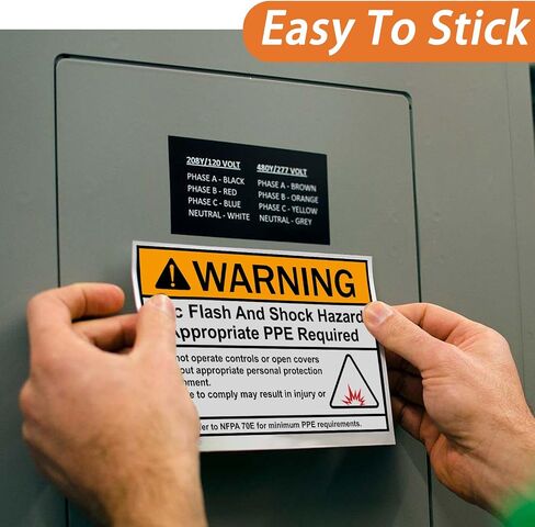 100 pack 5 * 3.5 inch WARNING Arc Flash and Shock Hazard Appropriate PPE Required,High Performance Vinyl Lable for electrical panel labels Safety Signs for the Workplace(orange warning label) in Kuwait