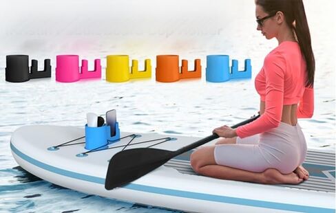 2 in 1 Paddleboard Cup Holder Cell Phone Holder Kayak Drink Holder, Surfboard Water Bottle Holder with Stretch Shock Cord for Outdoor Fishing, Boats, Kayaks (Black) in Kuwait
