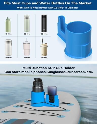 2 in 1 Paddleboard Cup Holder Cell Phone Holder Kayak Drink Holder, Surfboard Water Bottle Holder with Stretch Shock Cord for Outdoor Fishing, Boats, Kayaks (Black) in Kuwait