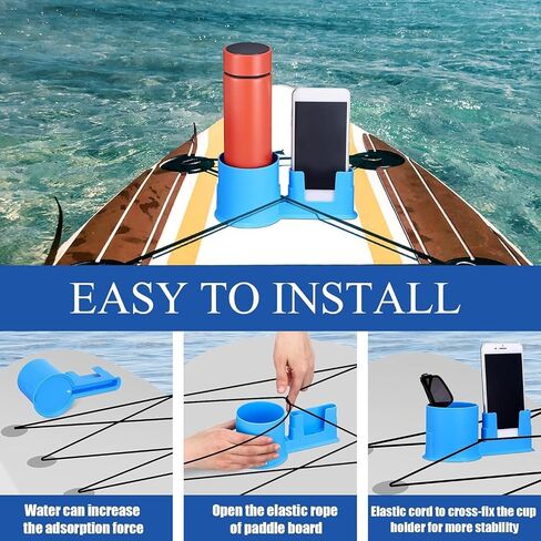 2 in 1 Paddleboard Cup Holder Cell Phone Holder Kayak Drink Holder, Surfboard Water Bottle Holder with Stretch Shock Cord for Outdoor Fishing, Boats, Kayaks (Black) in Kuwait