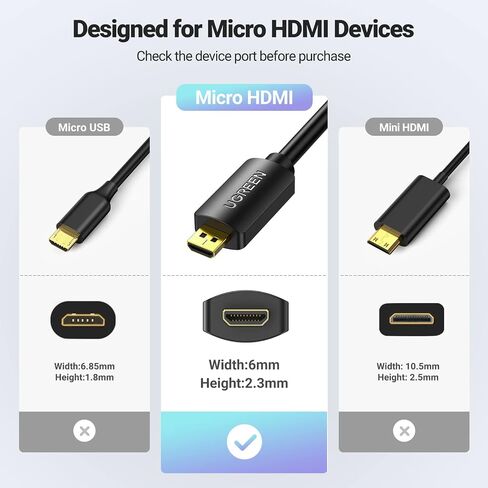 UGREEN Micro HDMI to HDMI Adapter, Male to Female Cable HDMI 2.0 4K@60Hz HDR 3D Dolby 18Gbps High Speed Compatible with Raspberry Pi 5/Pi 4//Pi 500 GoPro Hero 7 6/Retroid Pocket 3+, 0.6FT in Kuwait