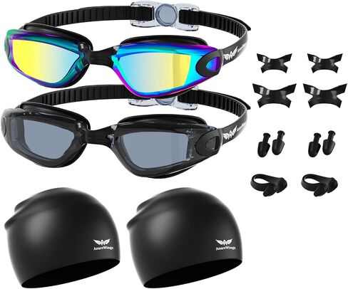 Swim Goggles + Swim Cap for Men Women,No Leak Anti-Fog & UV, Wide Visio HD Mirror PC Lens in Kuwait