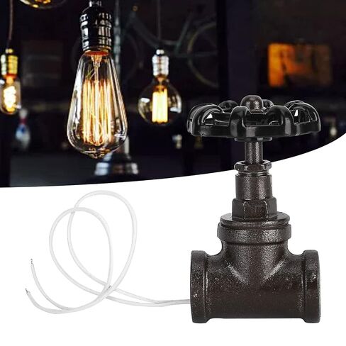 مصباح طاولة بصمام حديد Steampunk عتيق مقاس 1/2 بوصة مع سلك أبيض، مفتاح صمام إيقاف ريترو لإضاءة السباكة، سعة 3 أمبير 120 فولت/5 أمبير 12 فولت، تصميم بسيط من المعدن الثقيل لـ in Kuwait