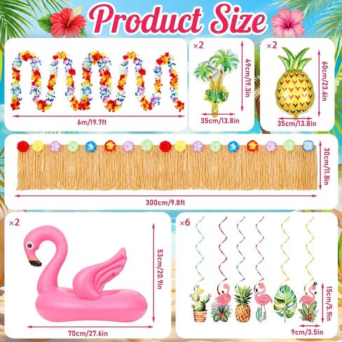 Summer Parade Golf Cart Decoration Kit Hawaiian Tropical Golf Cart Decor Tropical Flower Leis Grass Fringe Banner Hanging Swirls Inflatable Flamingos Pineapples Palm Trees for Summer Luau Party Supply in Kuwait