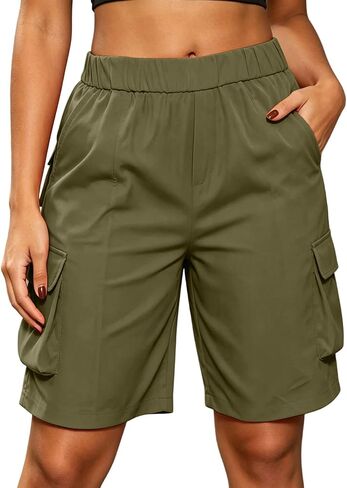 Bermuda Shorts for Women Knee Length Casual Wide Leg High Waist Hiking Travel Summer Cargo Shorts with Pockets in Kuwait