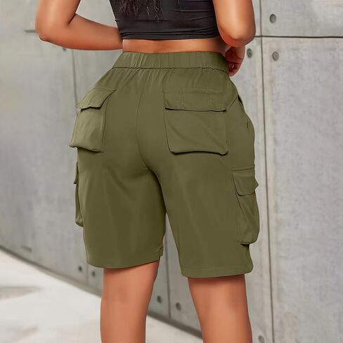 Bermuda Shorts for Women Knee Length Casual Wide Leg High Waist Hiking Travel Summer Cargo Shorts with Pockets in Kuwait