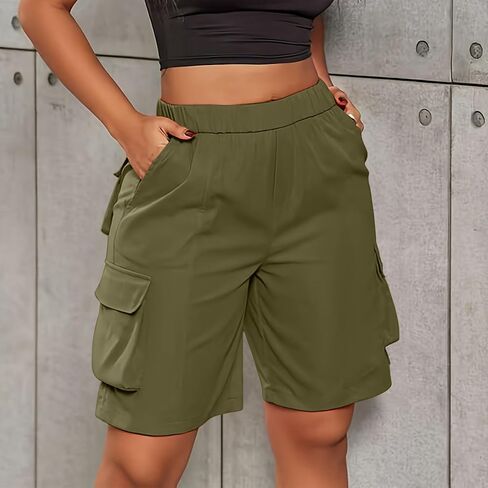 Bermuda Shorts for Women Knee Length Casual Wide Leg High Waist Hiking Travel Summer Cargo Shorts with Pockets in Kuwait