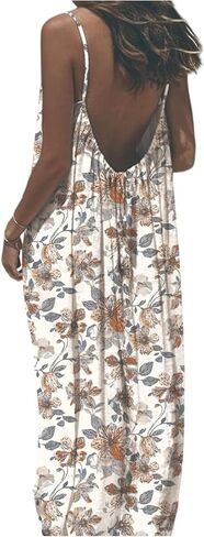 Womens Summer Backless Sleeveless Dresses Summer Boho Floral Strap Flowy House Dress Long Sundress for Daily Wear in Kuwait