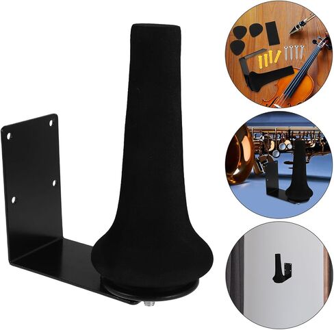 Alasum Saxophone and Flute Wall Mount Hanger with Straight Tube and Flat Plate Hooks, Wind Instrument Display Rack with 4 Screws, Black Metal Holder for Clarinet and Woodwind Storage in Kuwait
