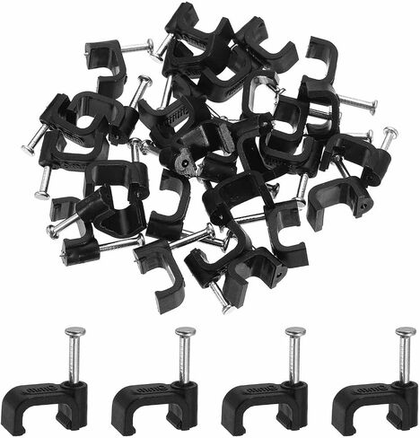 HARFINGTON 60pcs Cable Clips with Nail 12mm ID Squarer Single Half Clamp J-Hook with Nail Cord Clips for Wires on Wall for Ethernet Tacks Coax Pex Tubing Pipe Support, Black in Kuwait