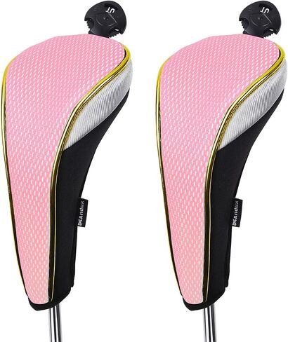 Andux 2Pcs/Set Golf Hybrids Club Head Covers with Dial No. Tag MT/HY10 | Gold Piping | all the Same Size | Short Neck | Nylon-mesh Breathable material in Kuwait