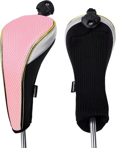 Andux 2Pcs/Set Golf Hybrids Club Head Covers with Dial No. Tag MT/HY10 | Gold Piping | all the Same Size | Short Neck | Nylon-mesh Breathable material in Kuwait