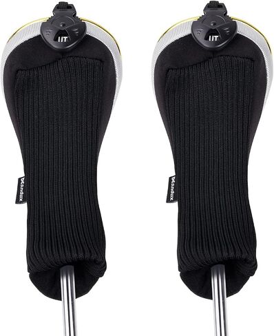 Andux 2Pcs/Set Golf Hybrids Club Head Covers with Dial No. Tag MT/HY10 | Gold Piping | all the Same Size | Short Neck | Nylon-mesh Breathable material in Kuwait