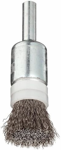 Weiler 11110 0.006" Wire Size, 302 Stainless Steel Bristles, Banded, Solid End, Stem-Mounted Crimped Wire End Brush, Made in the USA in Kuwait