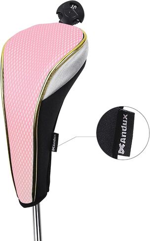 Andux 2Pcs/Set Golf Hybrids Club Head Covers with Dial No. Tag MT/HY10 | Gold Piping | all the Same Size | Short Neck | Nylon-mesh Breathable material in Kuwait