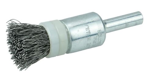 Weiler 11110 0.006" Wire Size, 302 Stainless Steel Bristles, Banded, Solid End, Stem-Mounted Crimped Wire End Brush, Made in the USA in Kuwait