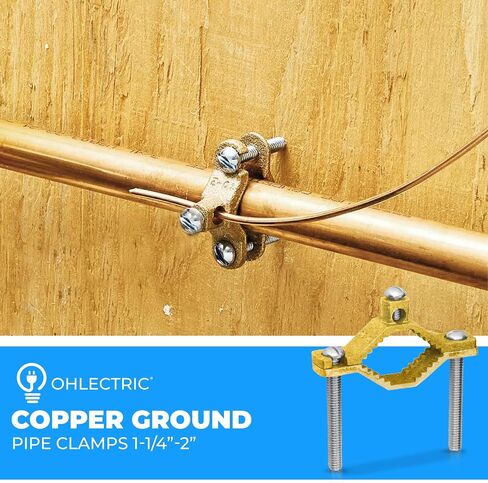 OHLECTRIC 5 Pack - Heavy Duty Non-Direct Burial Copper Ground Clamp for 1-1/4" - 2" Pipe Range | High Conductivity Ground Pipe Clamp | Supports 2-10" Wire Range in Kuwait