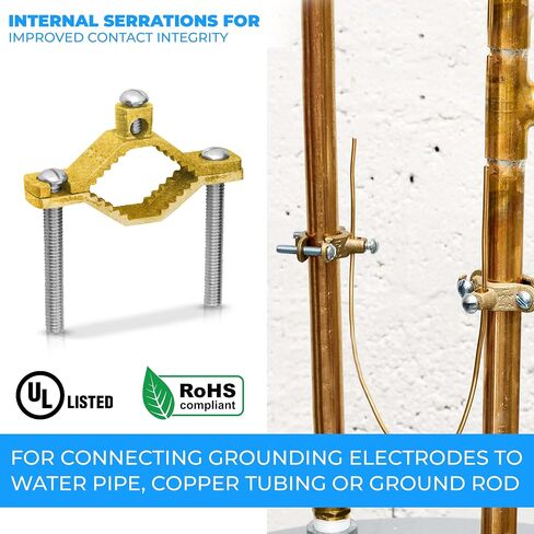 OHLECTRIC 5 Pack - Heavy Duty Non-Direct Burial Copper Ground Clamp for 1-1/4" - 2" Pipe Range | High Conductivity Ground Pipe Clamp | Supports 2-10" Wire Range in Kuwait
