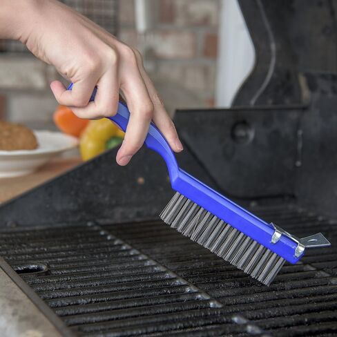 SPARTA 4067100 Flo-Pac Plastic Kitchen Brush, Grill Cleaning Brush, Griddle Brush With Scraper For Kitchen, Restaurant, Home , 11.38 Inches, Blue, (Pack of 12) in Kuwait