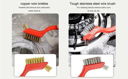 3-Piece Double-Head Set Wire Brushes Combo for Stubborn Stains Kitchen Cleaning Tool Stainless Steel Copper Wire Gap Brushes in Kuwait