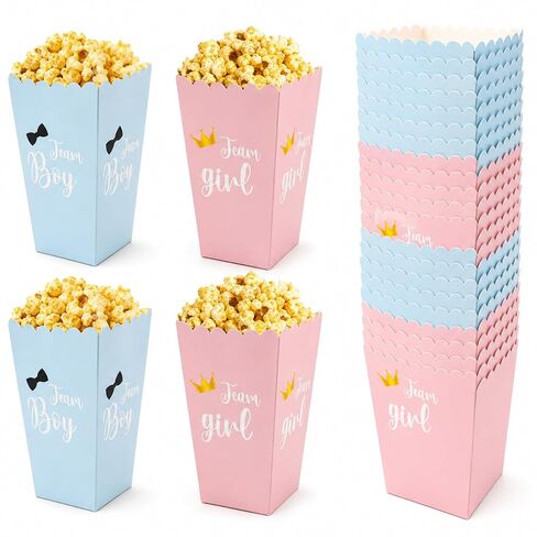 jeowicti 24 Pcs Gender Reveal Popcorn Boxes Striped Food Service Supply Stripe Colorful Cardboard Popcorn Bucket Containers Snack Candy Goodie Treat Boxes for Bachelorette Party Supplies Decorations in Kuwait