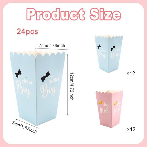 jeowicti 24 Pcs Gender Reveal Popcorn Boxes Striped Food Service Supply Stripe Colorful Cardboard Popcorn Bucket Containers Snack Candy Goodie Treat Boxes for Bachelorette Party Supplies Decorations in Kuwait