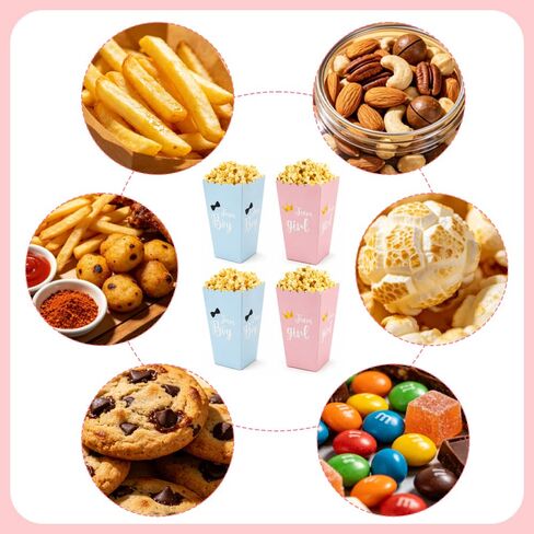 jeowicti 24 Pcs Gender Reveal Popcorn Boxes Striped Food Service Supply Stripe Colorful Cardboard Popcorn Bucket Containers Snack Candy Goodie Treat Boxes for Bachelorette Party Supplies Decorations in Kuwait