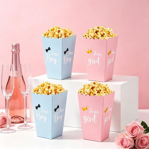 jeowicti 24 Pcs Gender Reveal Popcorn Boxes Striped Food Service Supply Stripe Colorful Cardboard Popcorn Bucket Containers Snack Candy Goodie Treat Boxes for Bachelorette Party Supplies Decorations in Kuwait