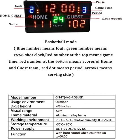 Electronic Scoreboard Wireless Remote Control Large Led Basketball Scoreboard Tabletop Scoreboard Wall-Mount Scoreboard Digital Scoreboard for Basketball League Wrestling, in Kuwait