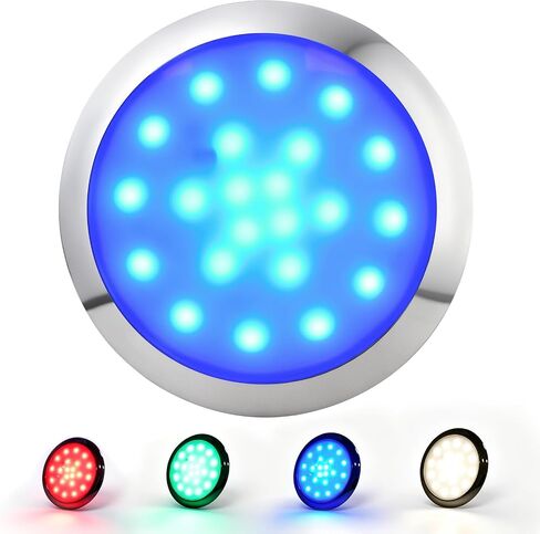 Boat Courtesy Lights, 5-Inch Ultra-Slim Four-Color Interior Light, 22-LED RGBW Marine Ambient Lights, 12V Surface-Mount, Suitable for Decorative Lighting on Ships, Yachts, and RVs in Kuwait